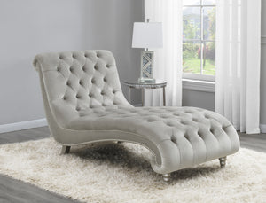 Tufted Grey Velvet Chaise with Silver Nailheads