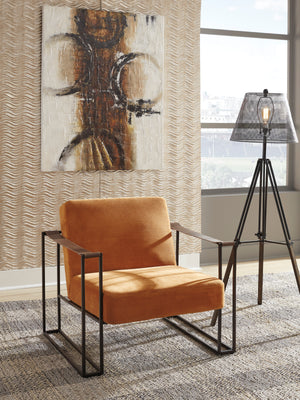 Kenmore Accent Chair with Brown Leather Armrests