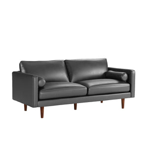 Cylia Mid Century Sofa in Caramel or Black Leatherette