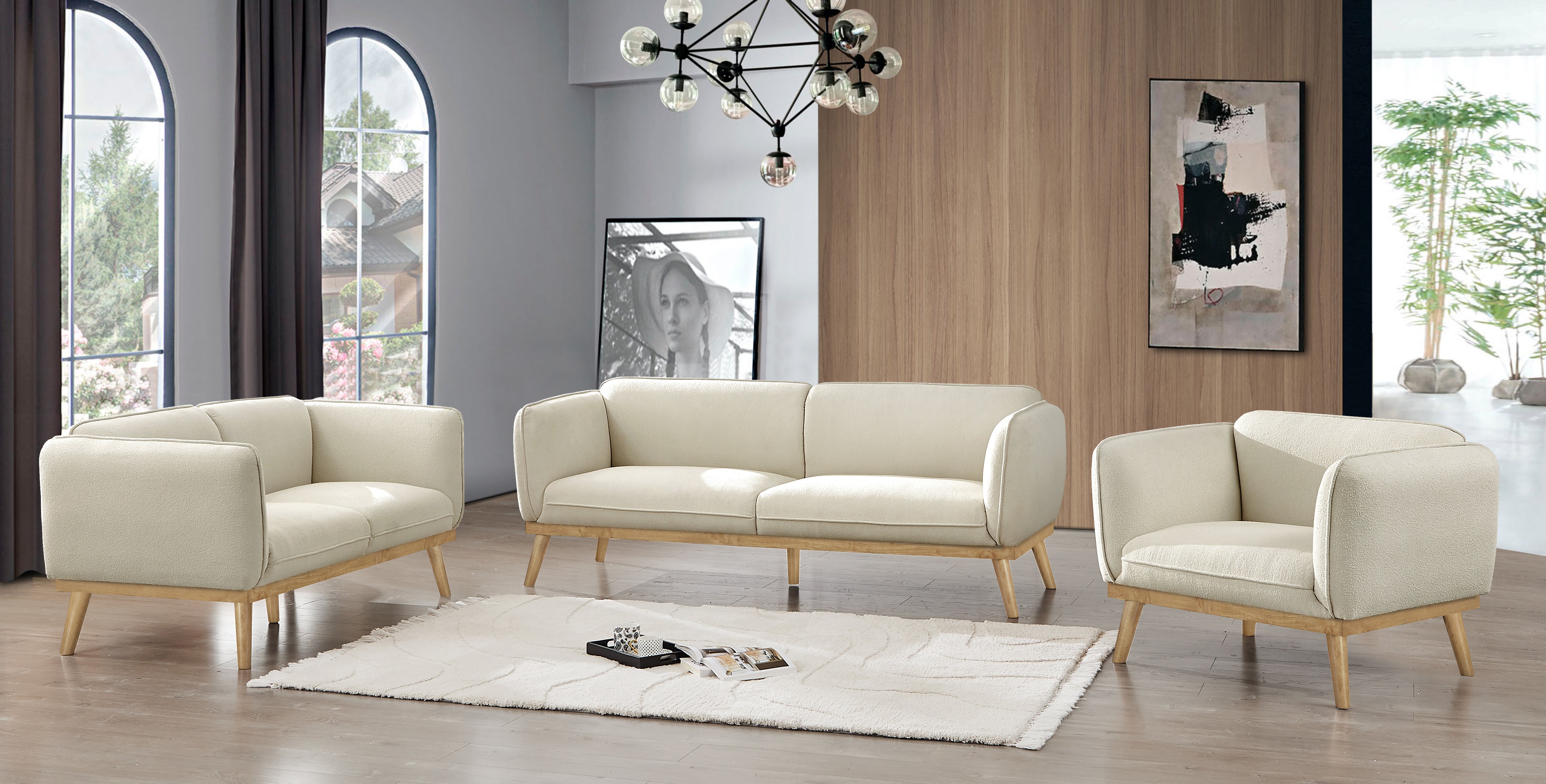 Nolan Boucle Living Room Collection in Black or Cream