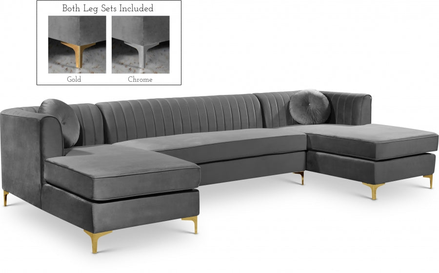 Gracie Velvet Double Chaise Sectional in 3 Color Options