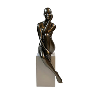 Pensive Pose Lady Sculpture with Base in 4 Color Options