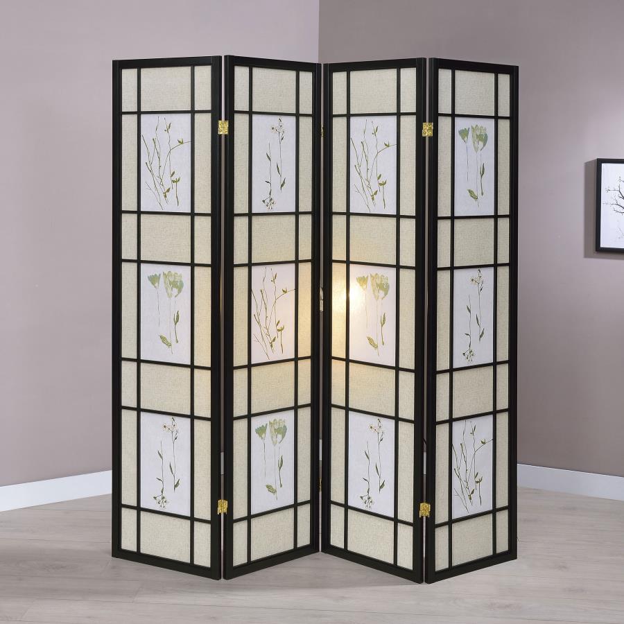 Floral Design 4-Panel Room Divider