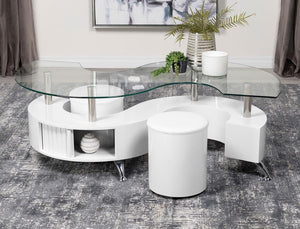 Serpentine Shaped Storage Coffee Table in 2 Color Options