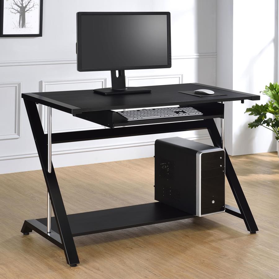 Black Office Desk with Keyboard Tray