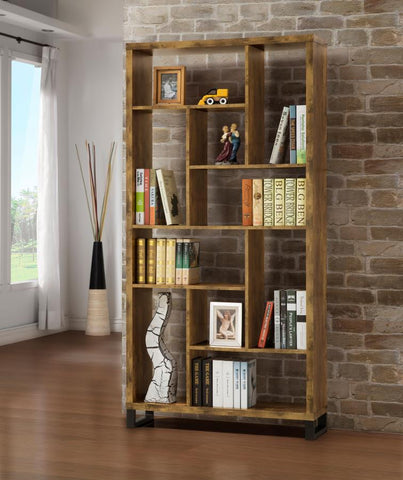 Industrial Geometric Bookcase in Antique Nutmeg