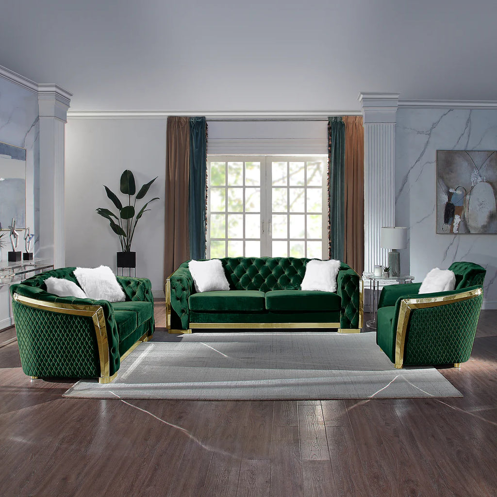Deanna Velvet Living Room Collection in Green or Black