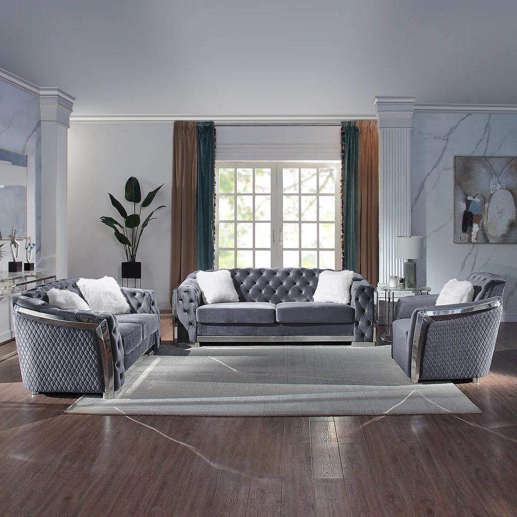 Deanna Grey Velvet Living Room Collection