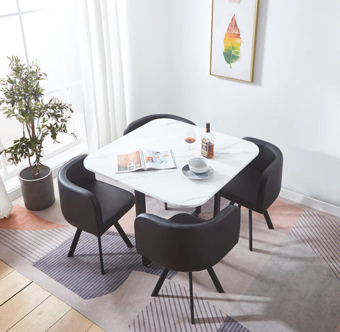 White Faux Marble Dining Set in 3 Color Options