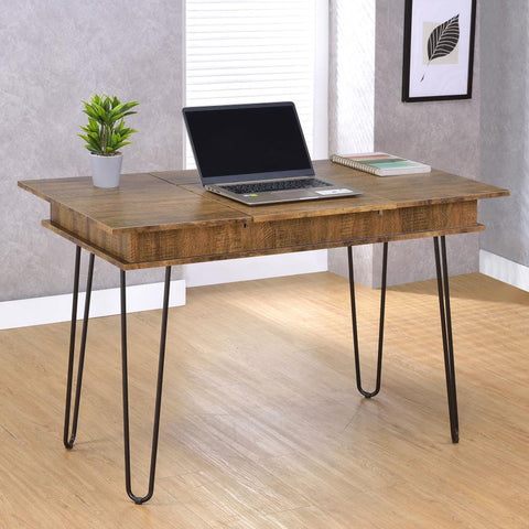 Rustic Amber Office Desk with Hidden Storage