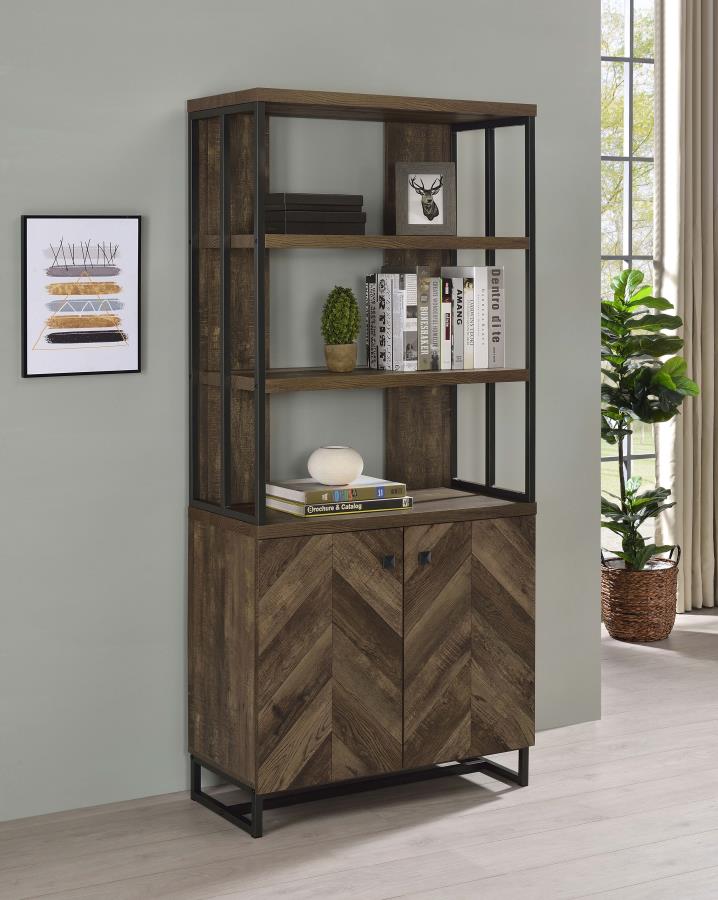 Rustic Oak Herringbone Bookcase