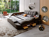 Modern Leather Bed with Speaker & Massager in Black or Grey