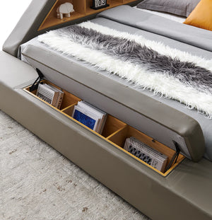 Modern Leather Bed with Speaker & Massager in Black or Grey
