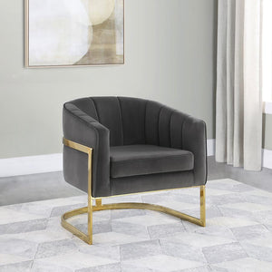 Grey Velvet Barrel Accent Chair with Gold Legs