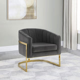 Grey Velvet Barrel Accent Chair with Gold Legs