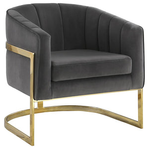 Grey Velvet Barrel Accent Chair with Gold Legs