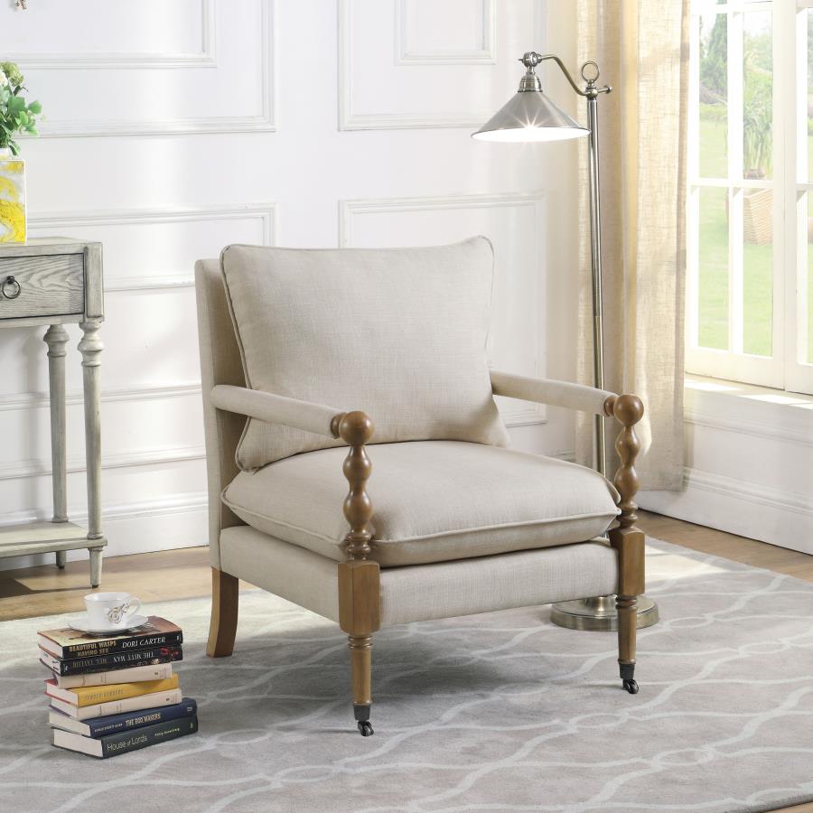 Beige Fabric Accent Chair with Casters