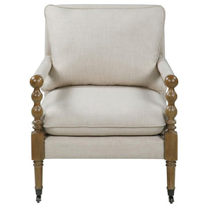 Beige Fabric Accent Chair with Casters