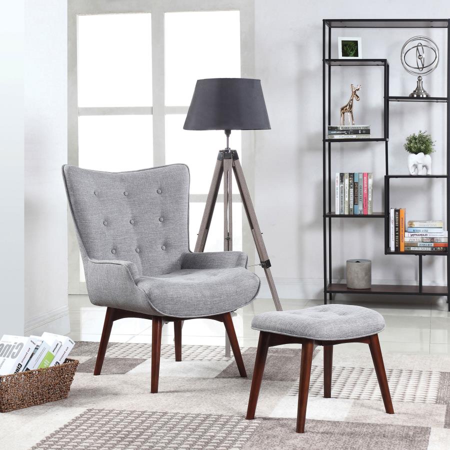 Grey Mid Century Accent Chair with Ottoman