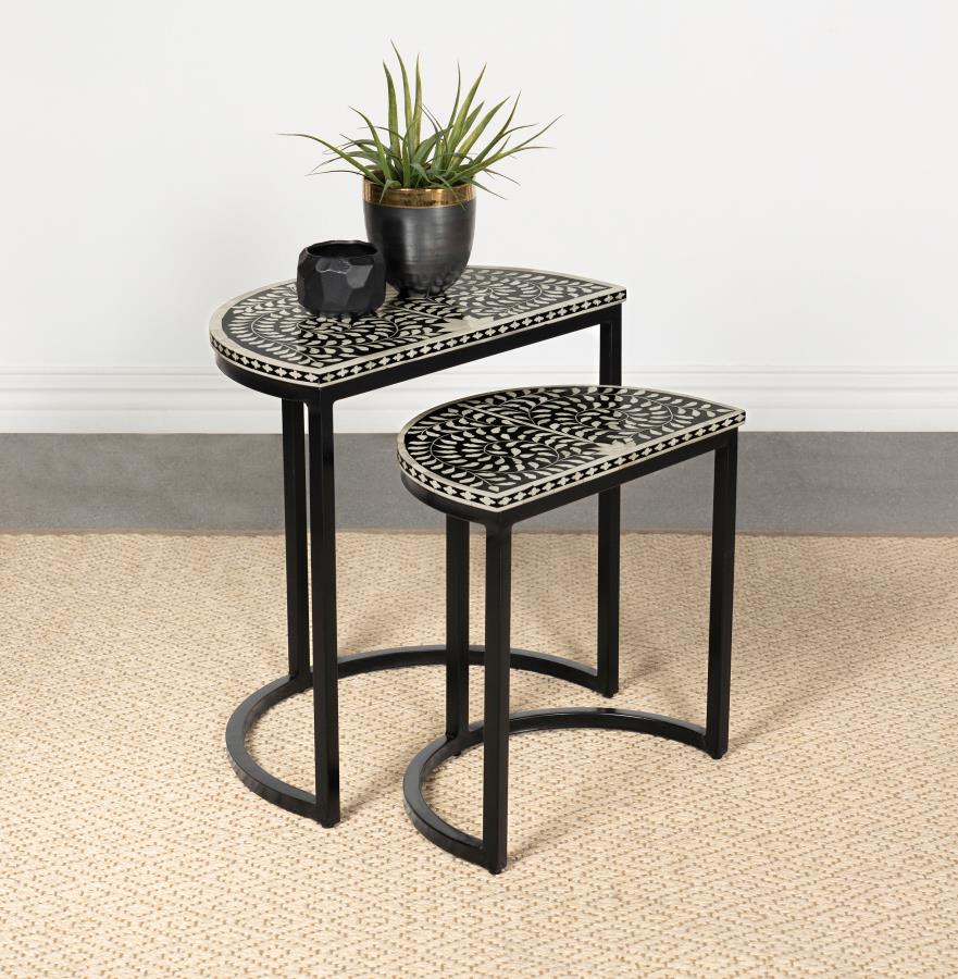 Bone Inlay Demilune Top Nesting Table