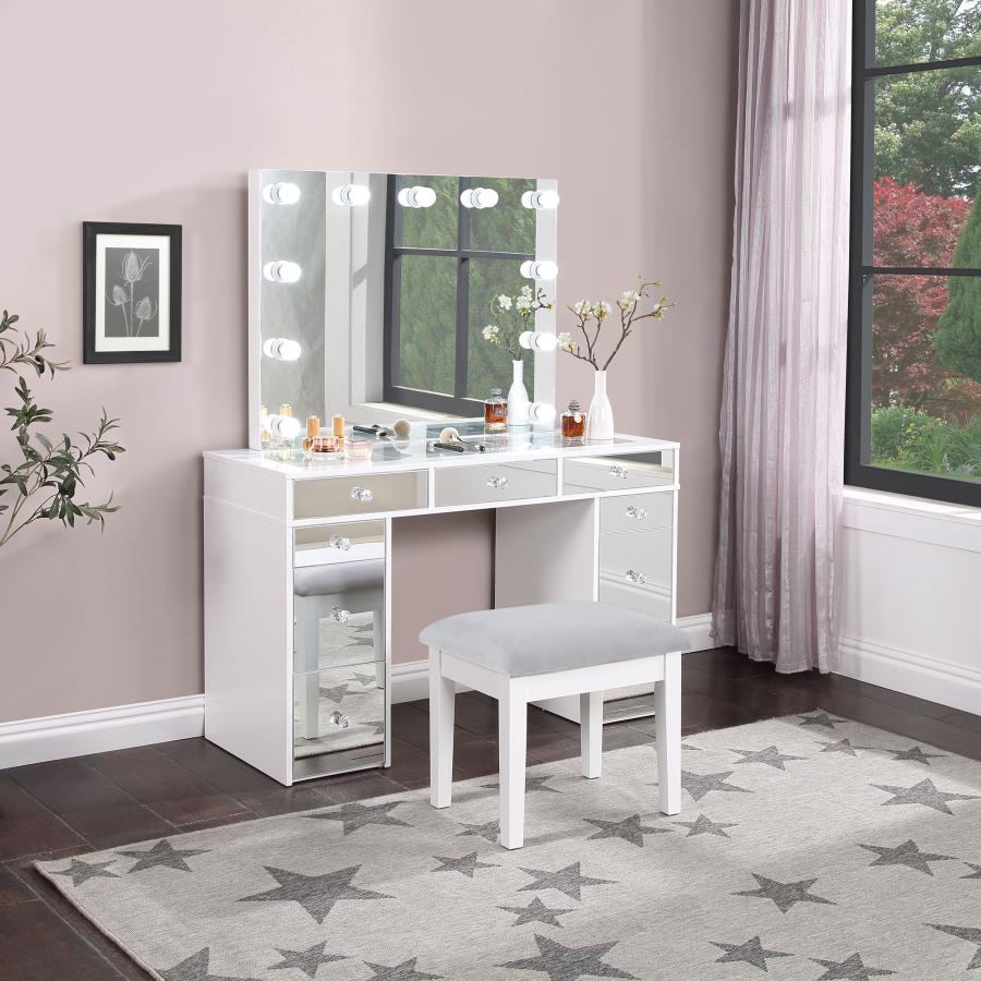 Gina White Hollywood Style Vanity with Stool