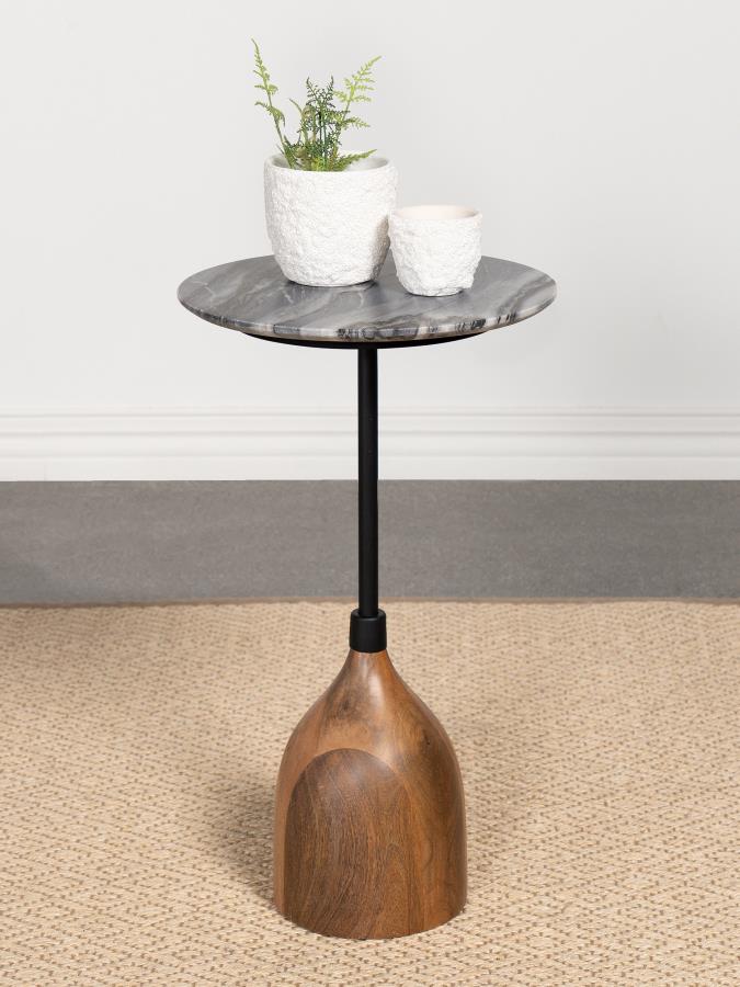 Round Black Marble Top Accent Table