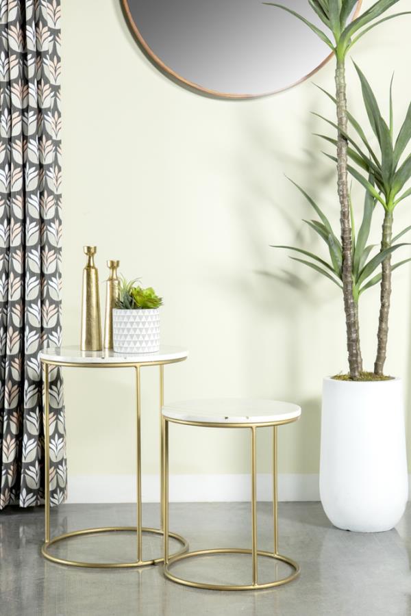 Round White Marble Top Nesting Table