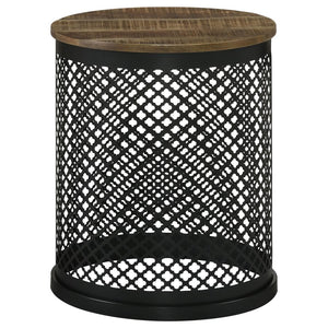 Round Accent Table with Metal Drum Base