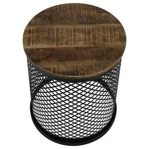 Round Accent Table with Metal Drum Base
