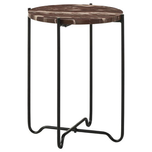 Round Red Marble Top Accent Table