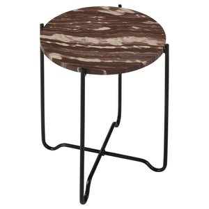 Round Red Marble Top Accent Table