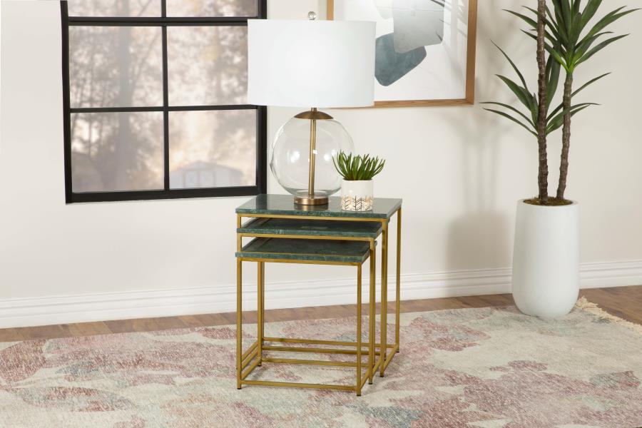 Green Marble 3-Piece Nesting Table