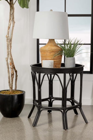 Round Rattan Accent Table in Black or Natural