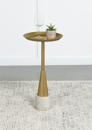 Gold Round Accent Table with Marble Base