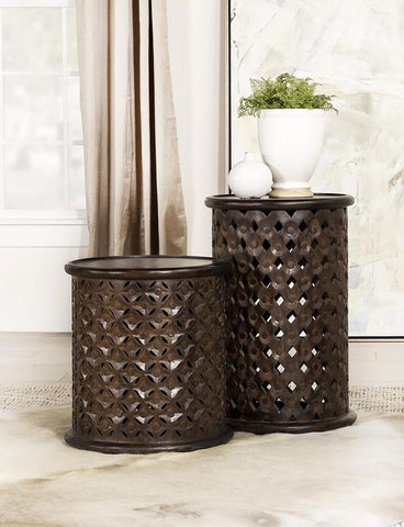 Lattice Round Dark Brown Accent Table in 2 Sizes