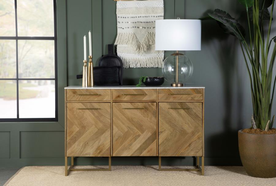 Chevron Accent Cabinet with Marble Top in 2 Sizes