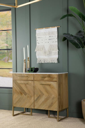 Chevron Accent Cabinet with Marble Top in 2 Sizes