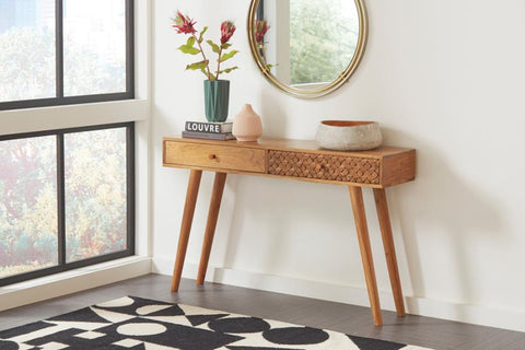 Mid Century Storage Console Table in Natural Brown