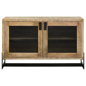 Solid Mango Wood Industrial Accent Cabinet