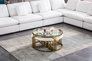 Alexa Glass Coffee Table with 4 Stools