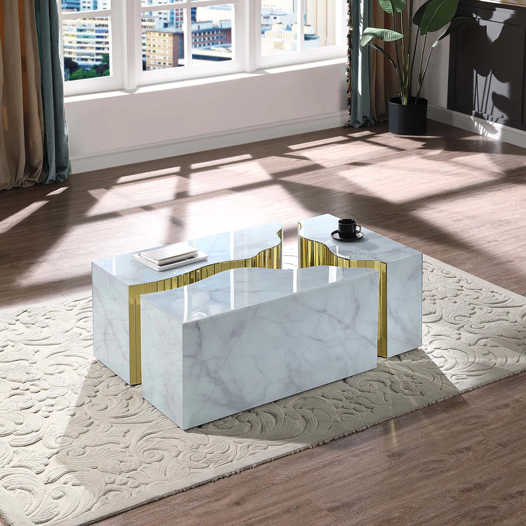 Modular Faux Marble Coffee Table in Black or White