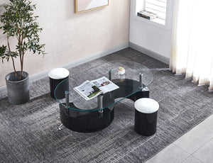 Contemporary Coffee Table with 2 Stools in 3 Color Options