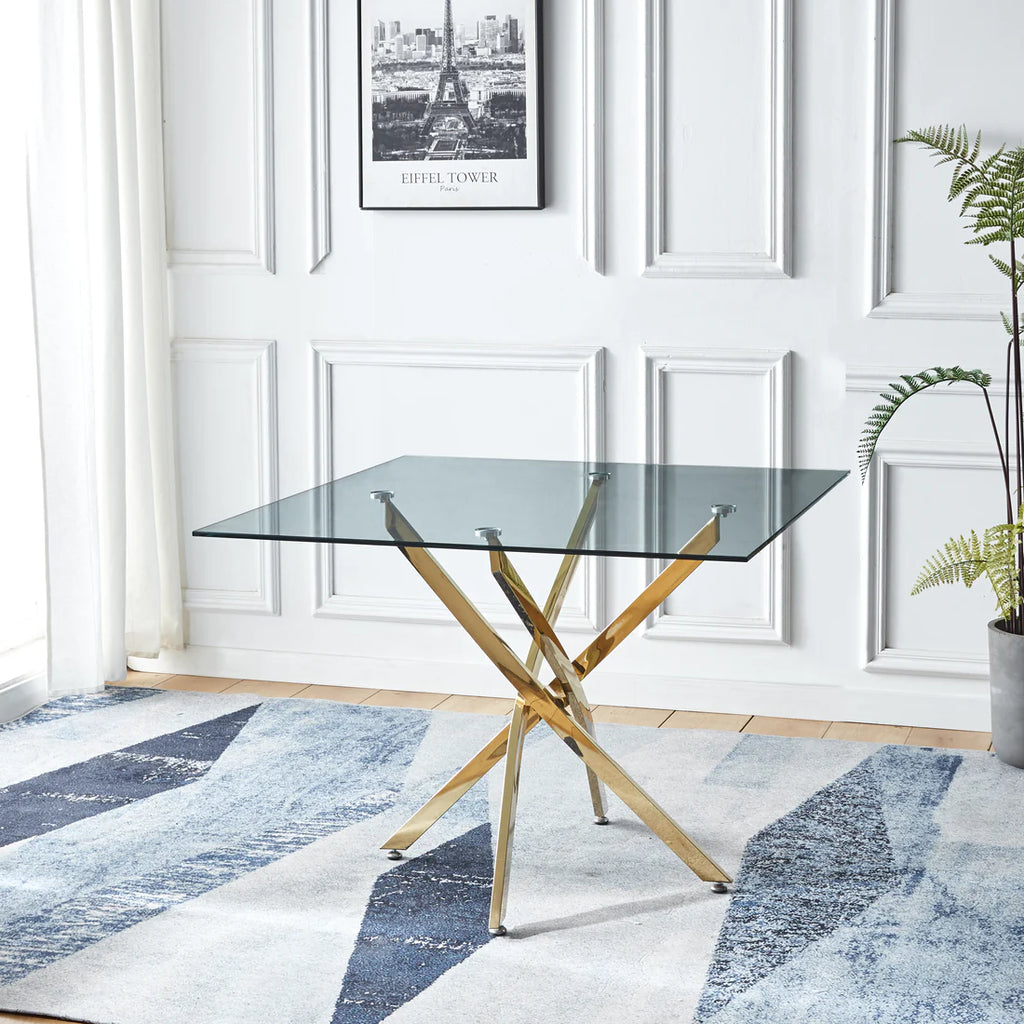Lanie Square Glass Dining Table in Gold or Silver