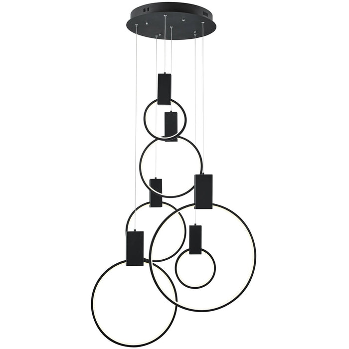 Contemporary Round LED Chandelier with 6 Hoops in 2 Finishes