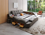 Modern Leather Bed with Speaker & Massager in Black or Grey