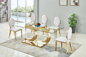 Modern Dining Table with Adjustable Base in Gold or Silver