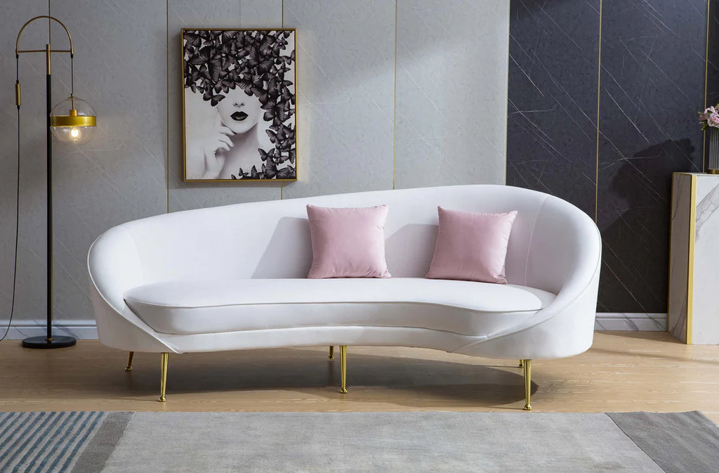 Lillian Curve Velvet Sofa in White or Pink