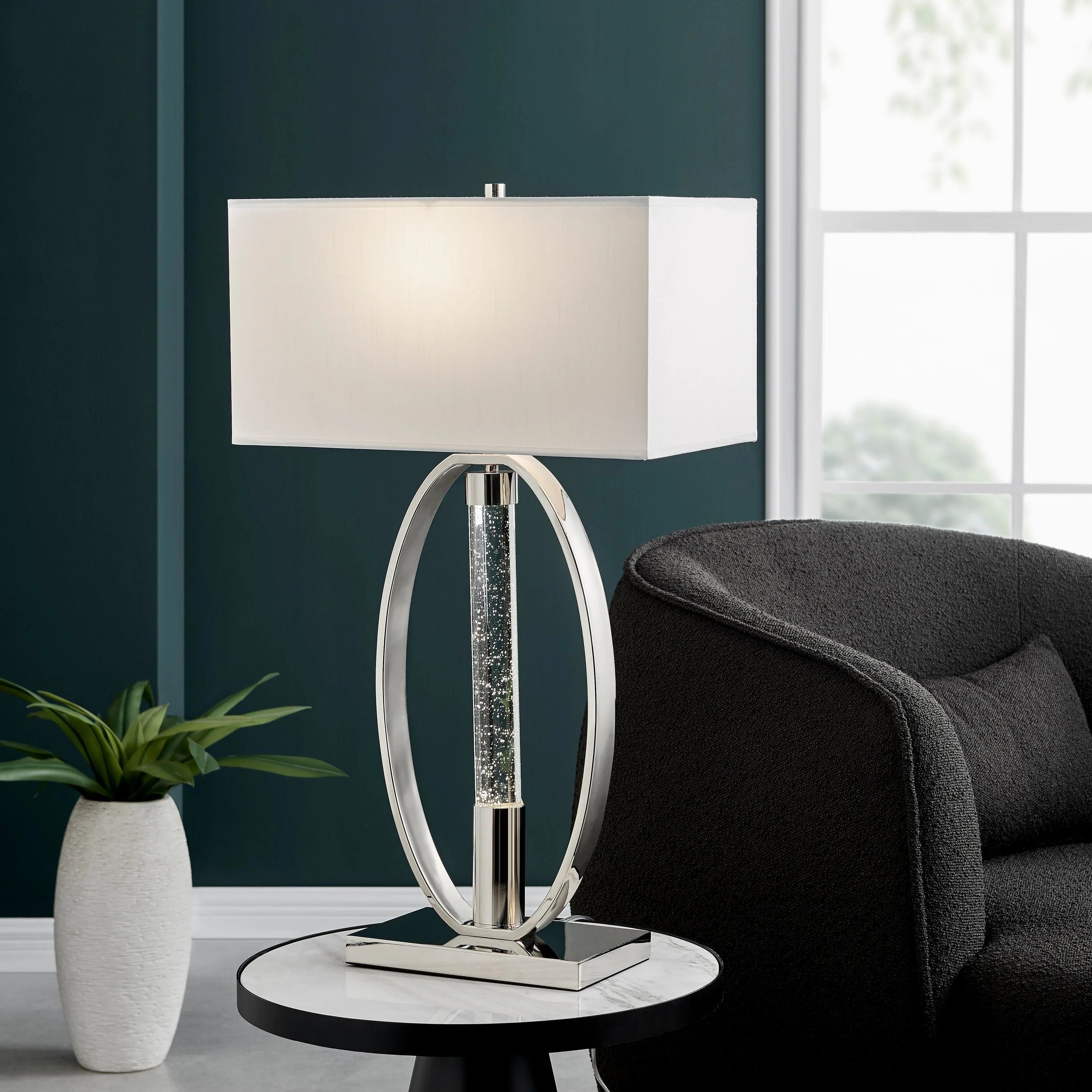 Sparkling Crystal Table Lamp with White Shade