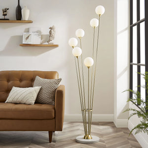Gold and White Floor Lamp with Marble Base