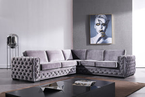 Jeannie Tufted Velvet Sectional in Grey